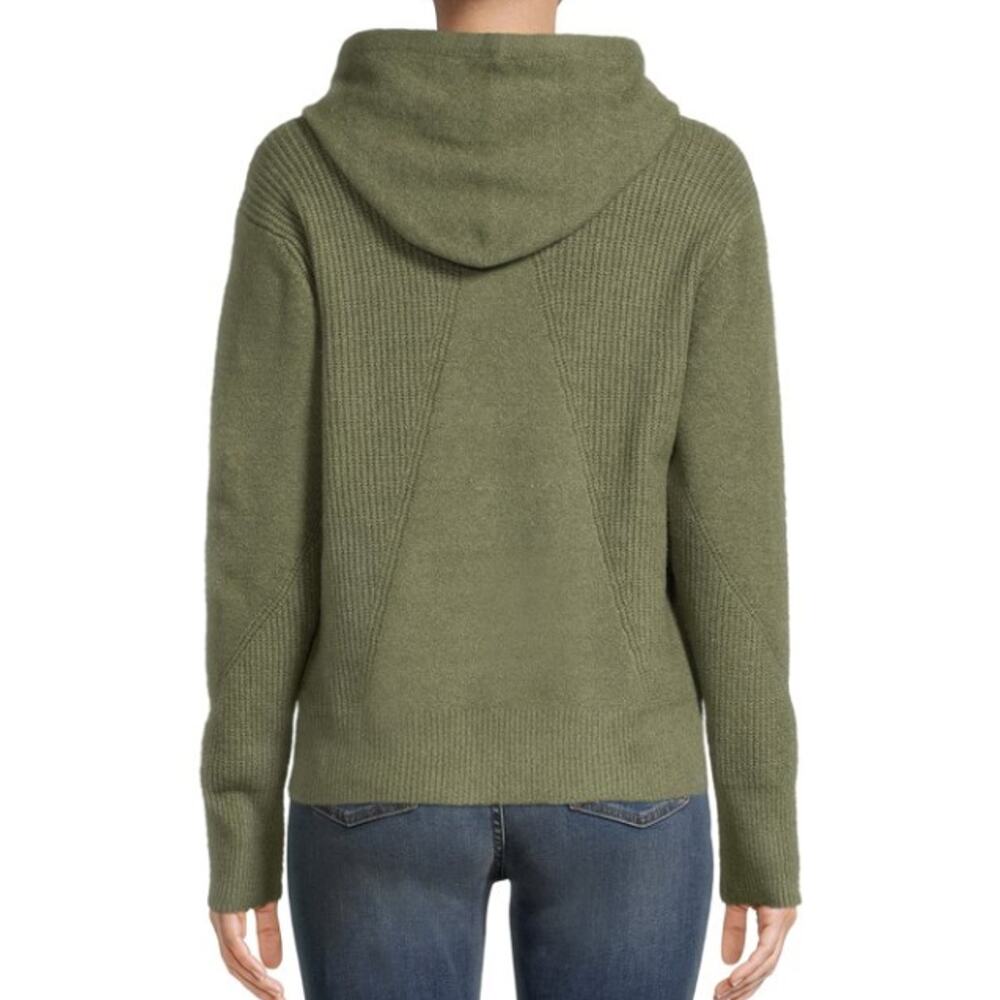 Time And Tru XL Army Green Drawstring Textured Hoodie Knit Pullover Sweater - Picture 2 of 10